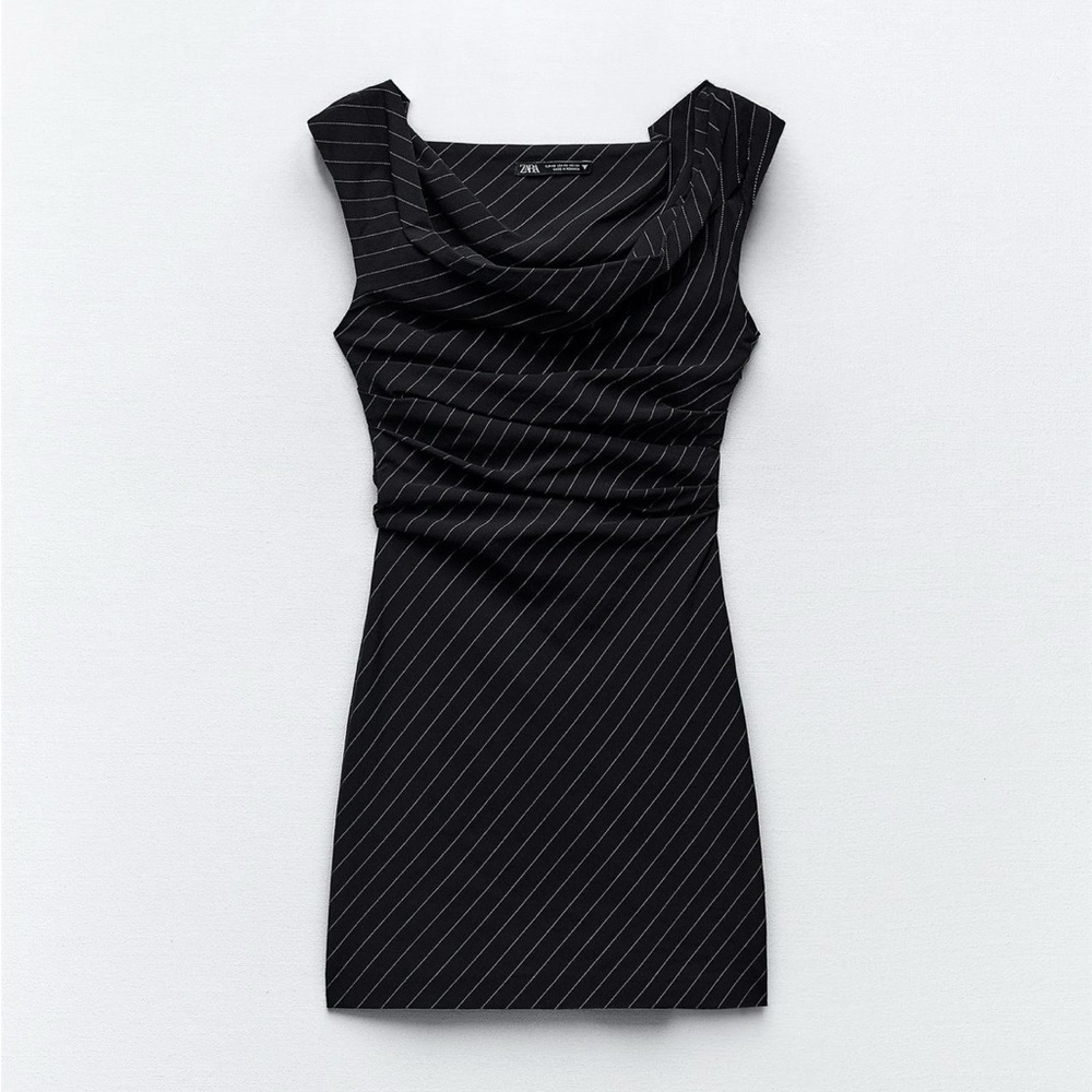 Zara Elegant Black Pinstripe Dress